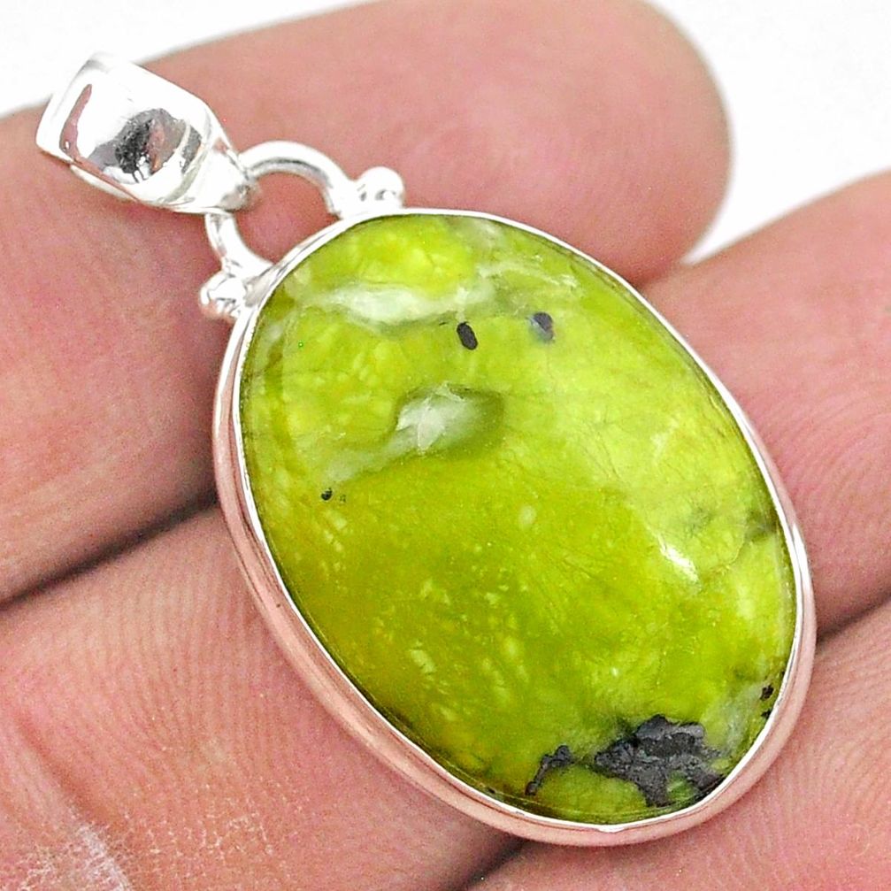 14.68cts natural yellow lizardite (meditation stone) oval silver pendant t42628
