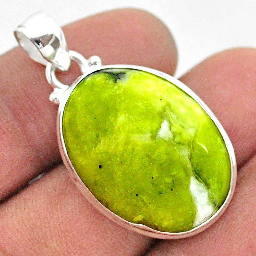 16.20cts natural yellow lizardite (meditation stone) oval silver pendant t42651