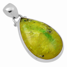 13.99cts natural yellow lizardite (meditation stone) pear silver pendant n29196