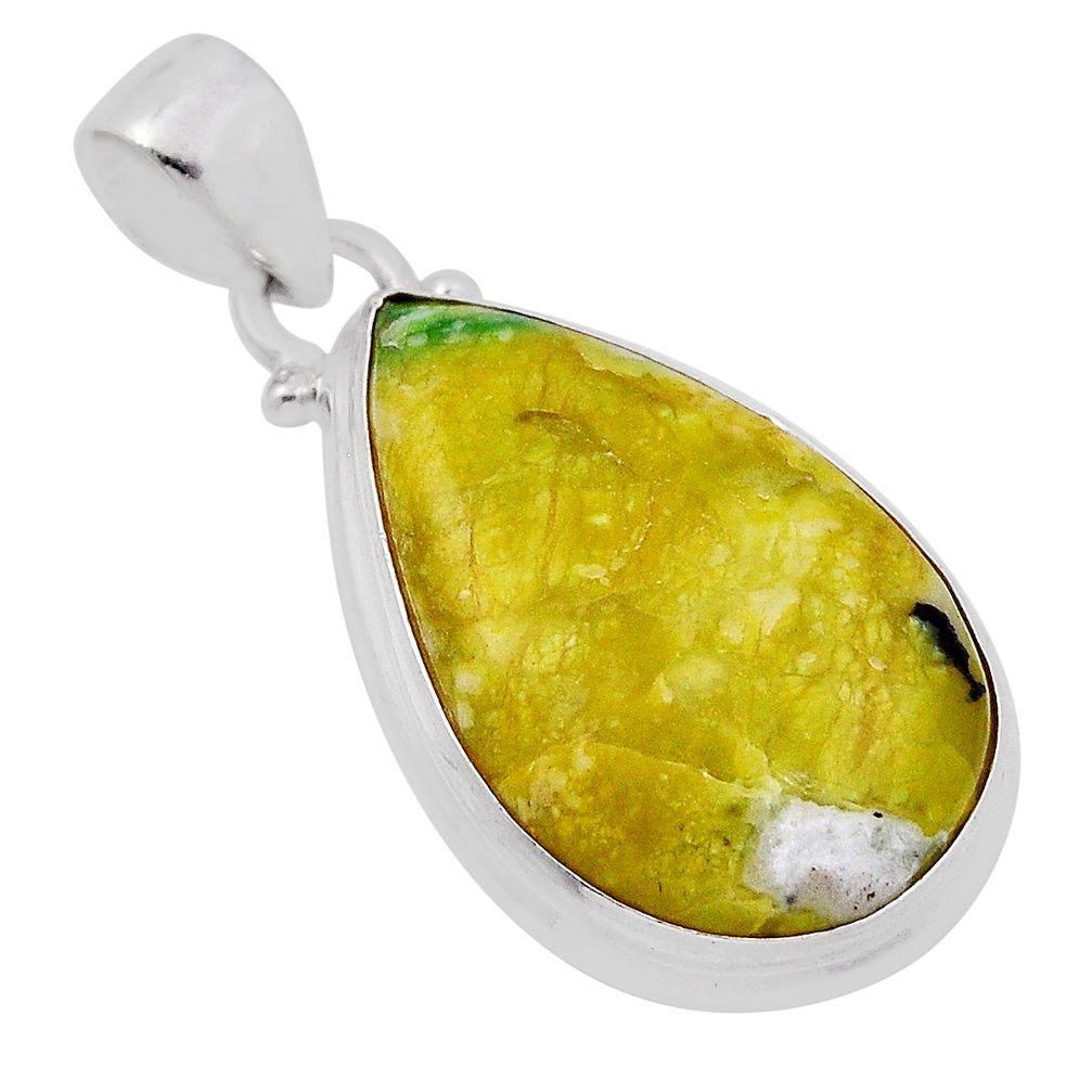 13.01cts natural yellow lizardite (meditation stone) pear silver pendant n29208