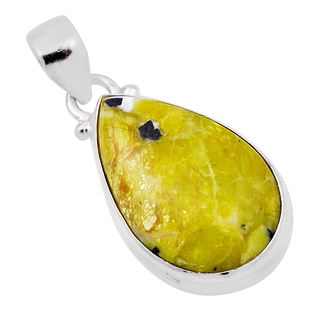 12.70cts natural yellow lizardite (meditation stone) pear silver pendant n29484