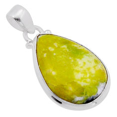 13.42cts natural yellow lizardite (meditation stone) pear silver pendant n51323