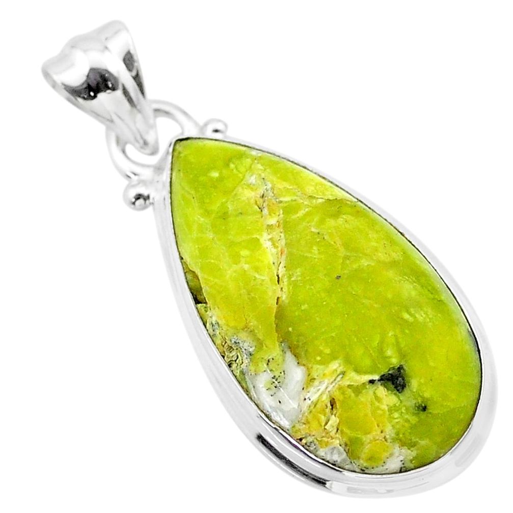 12.58cts natural yellow lizardite (meditation stone) pear silver pendant t26533