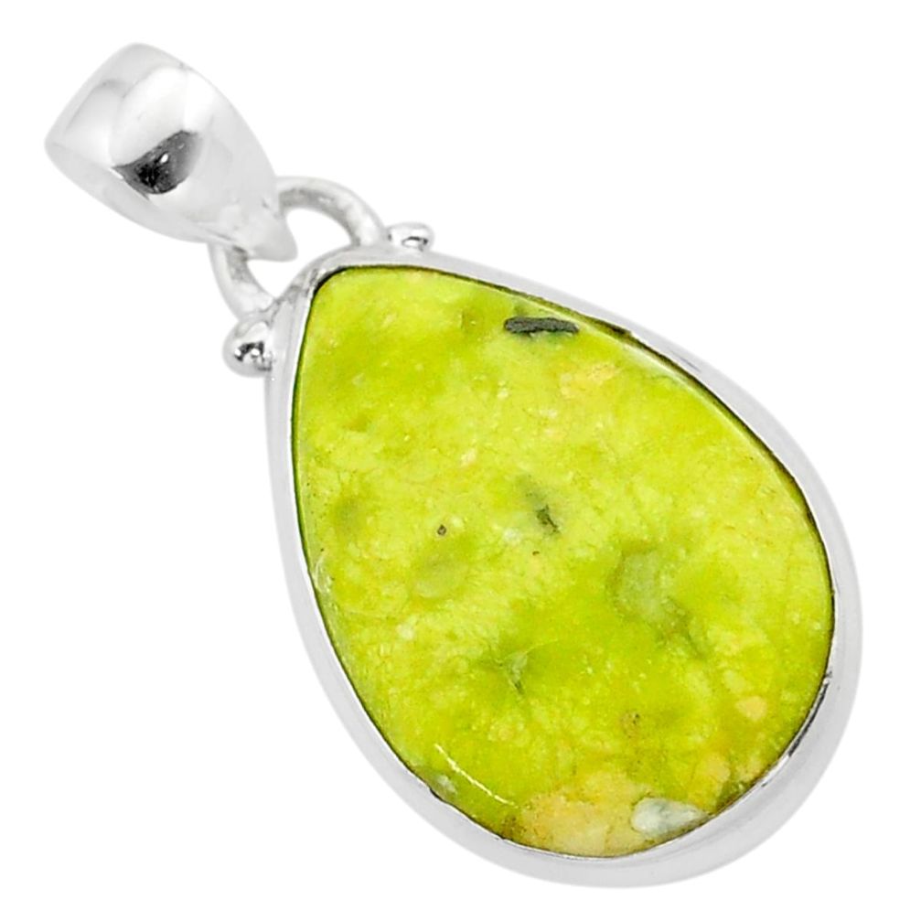 12.18cts natural yellow lizardite (meditation stone) pear silver pendant t38514