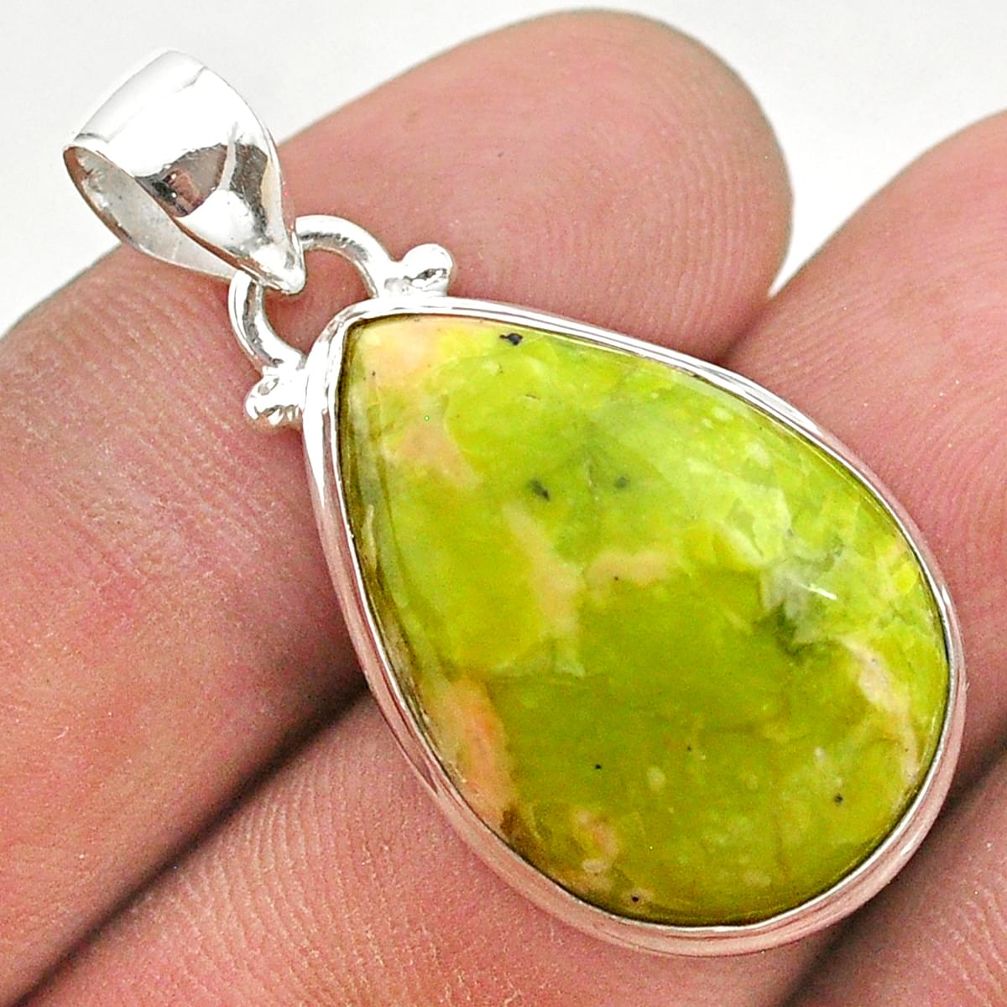 14.68cts natural yellow lizardite (meditation stone) pear silver pendant t38559
