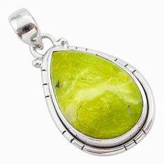 14.03cts natural yellow lizardite (meditation stone) pear silver pendant t38676