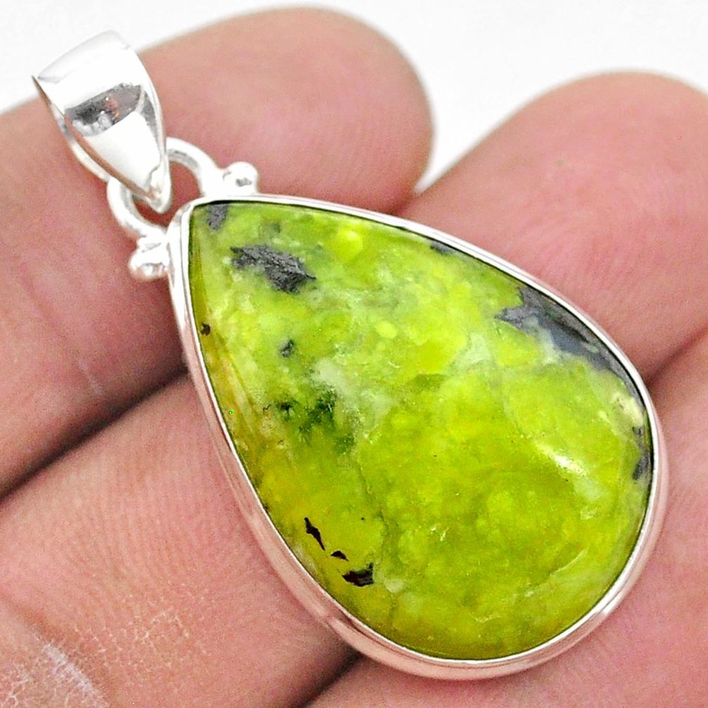 17.65cts natural yellow lizardite (meditation stone) pear silver pendant t42623