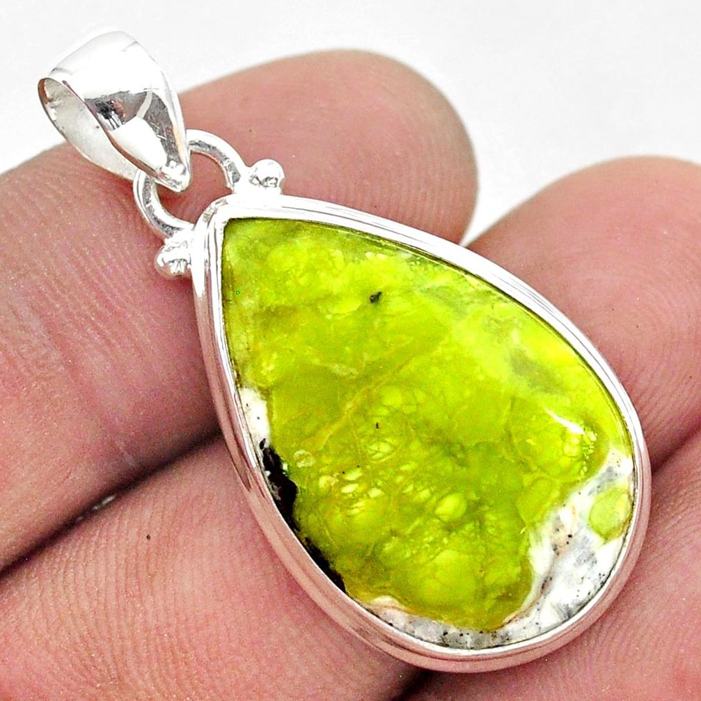 14.72cts natural yellow lizardite (meditation stone) pear silver pendant t42648