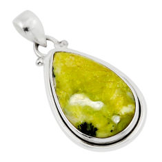 13.15cts natural yellow lizardite (meditation stone) pear silver pendant y47623