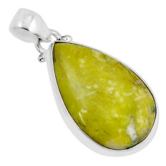 14.95cts natural yellow lizardite (meditation stone) pear silver pendant y52909