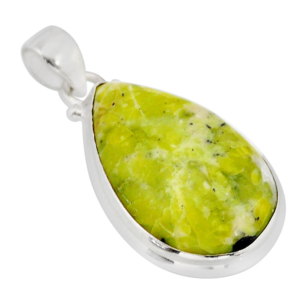 17.42cts natural yellow lizardite (meditation stone) pear silver pendant y70767