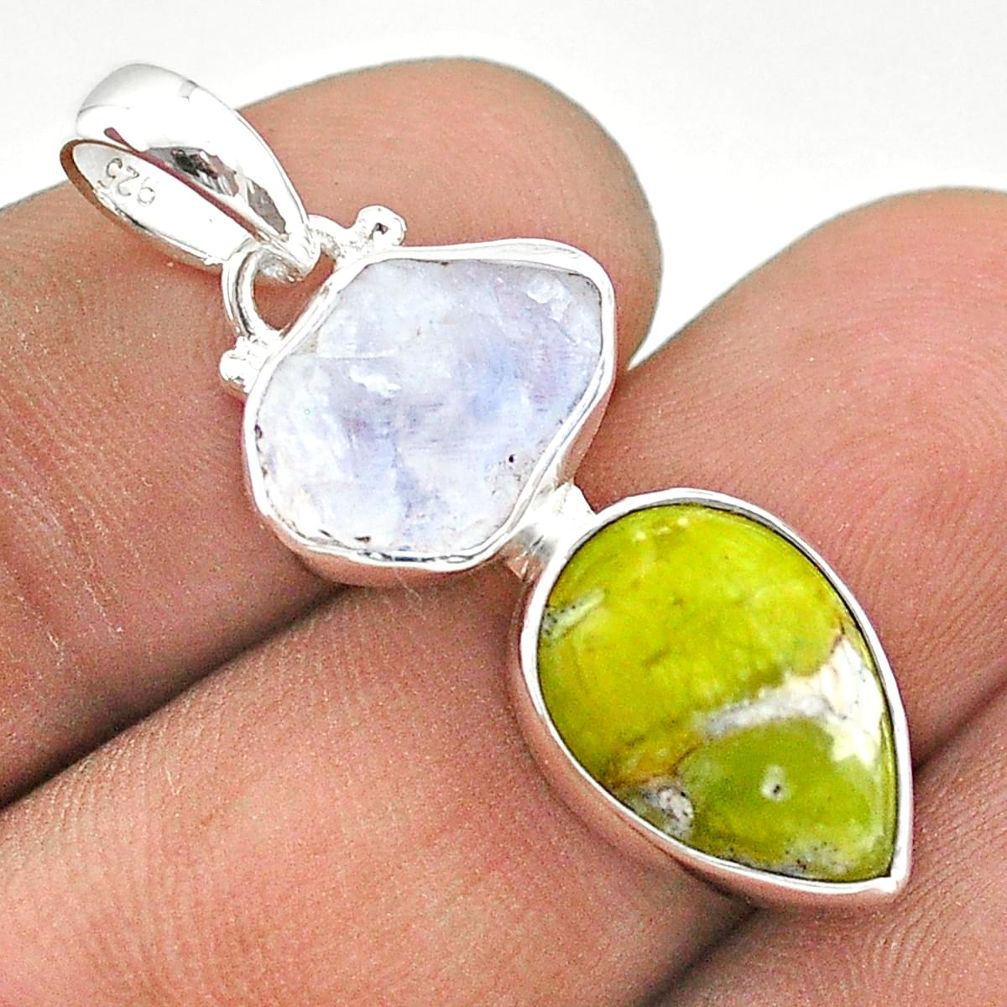 9.37cts natural yellow lizardite moonstone slice rough 925 silver pendant t69879