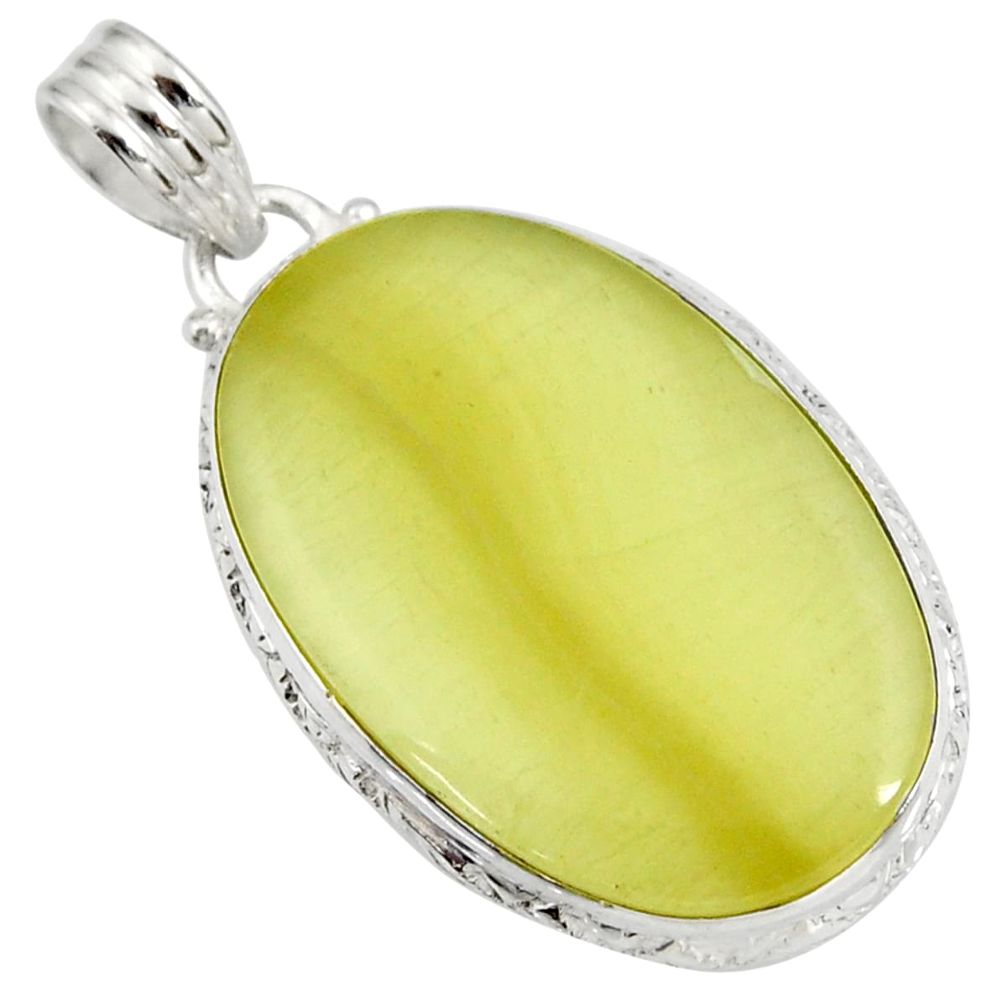 24.38cts natural yellow olive opal oval 925 sterling silver pendant d41412