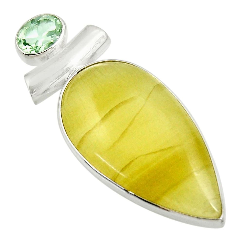 22.59cts natural yellow olive opal topaz 925 sterling silver pendant d39308