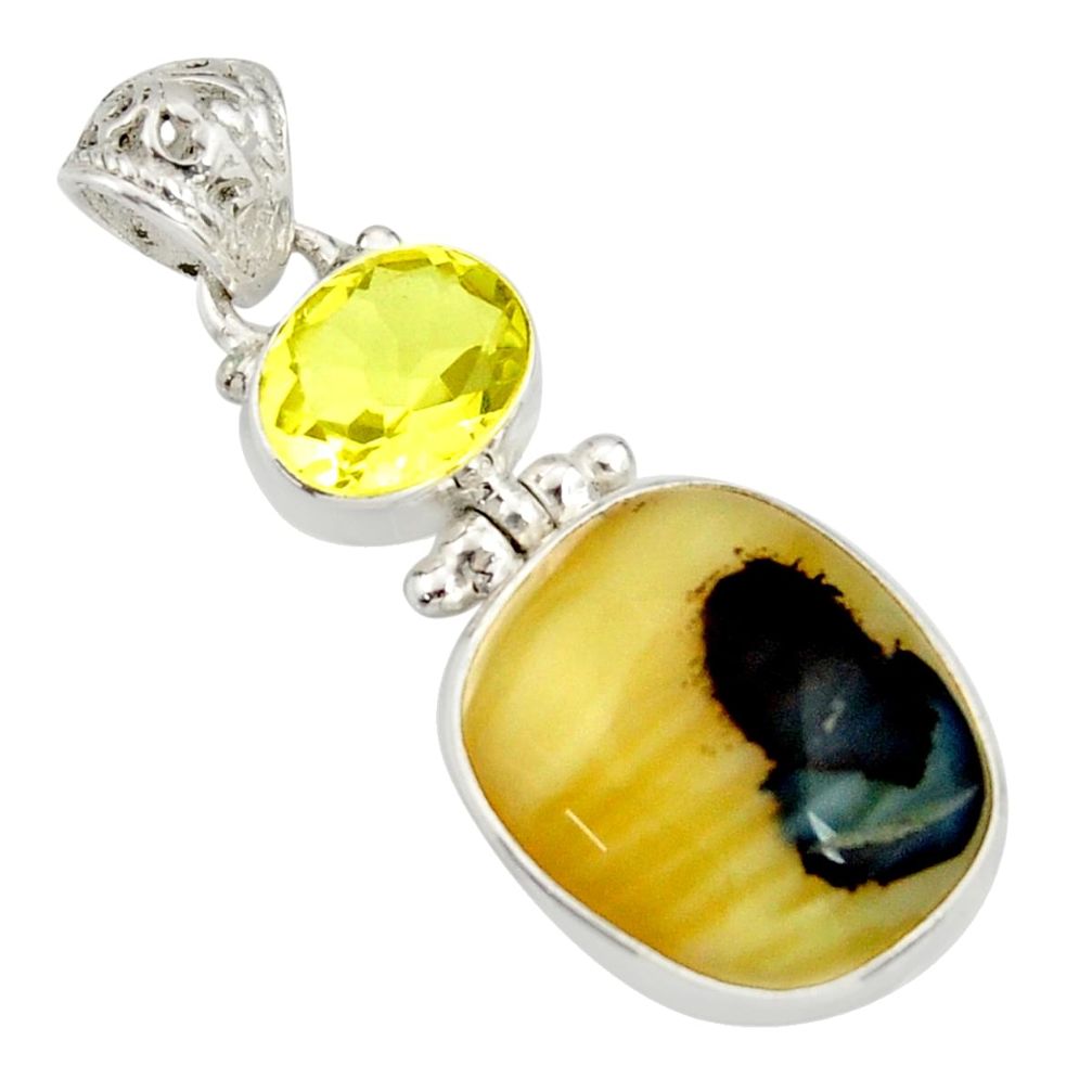 14.26cts natural yellow opal citrine 925 sterling silver pendant jewelry r27385
