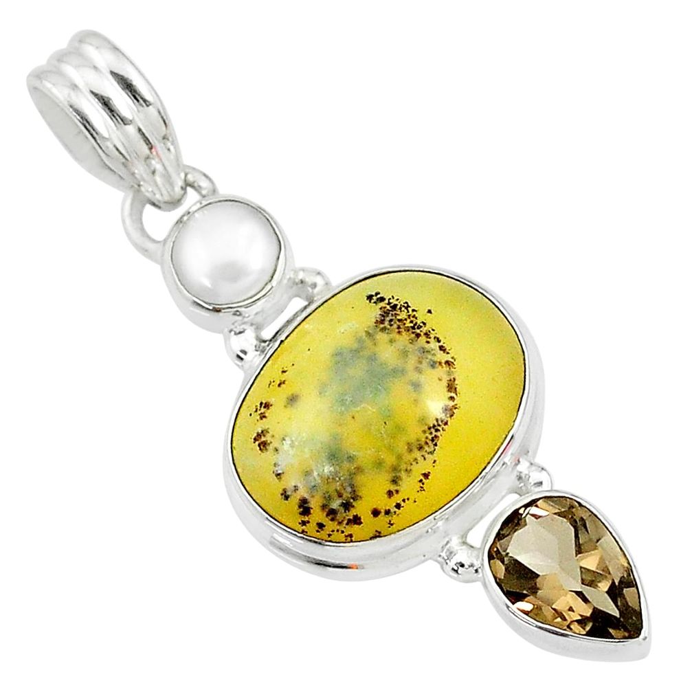 12.06cts natural yellow opal smoky topaz 925 sterling silver pendant t10674