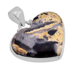 18.17cts natural yellow plume agate 925 sterling silver heart pendant n51188