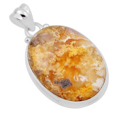17.38cts natural yellow plume agate 925 sterling silver pendant jewelry n29177