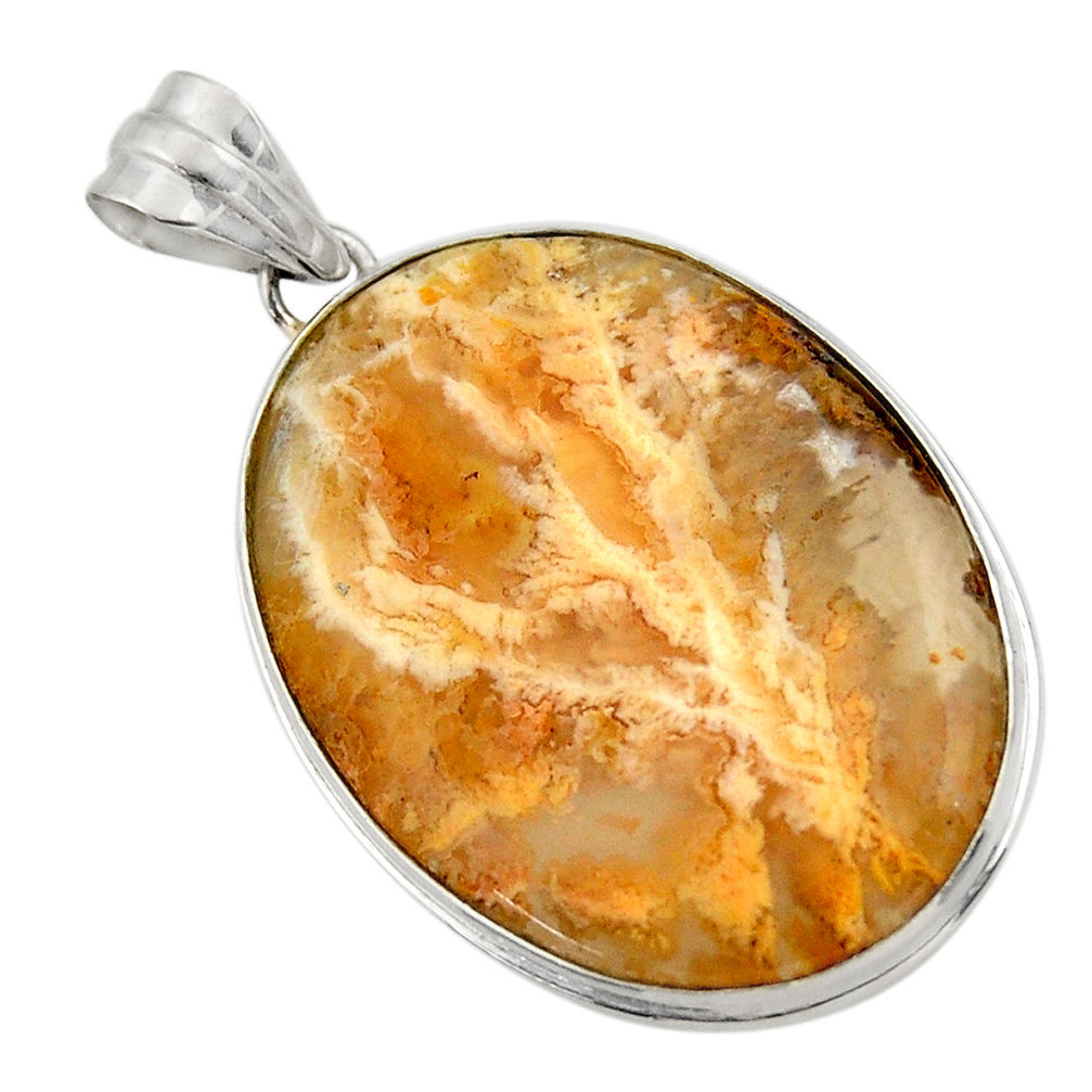 24.00cts natural yellow plume agate 925 sterling silver pendant jewelry r32081