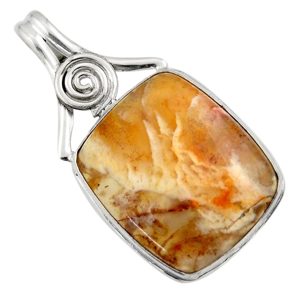 22.02cts natural yellow plume agate 925 sterling silver pendant jewelry r32082