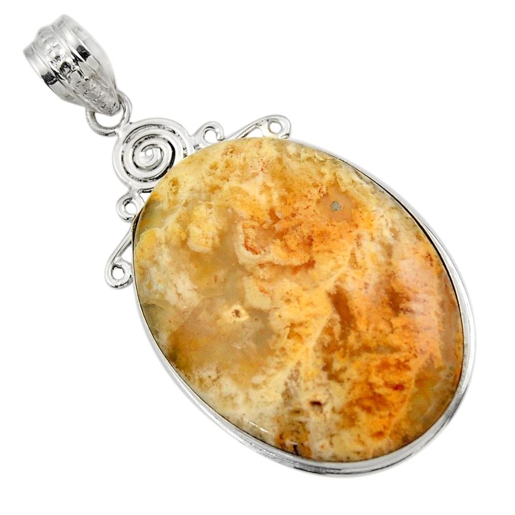 25.00cts natural yellow plume agate 925 sterling silver pendant jewelry r32083