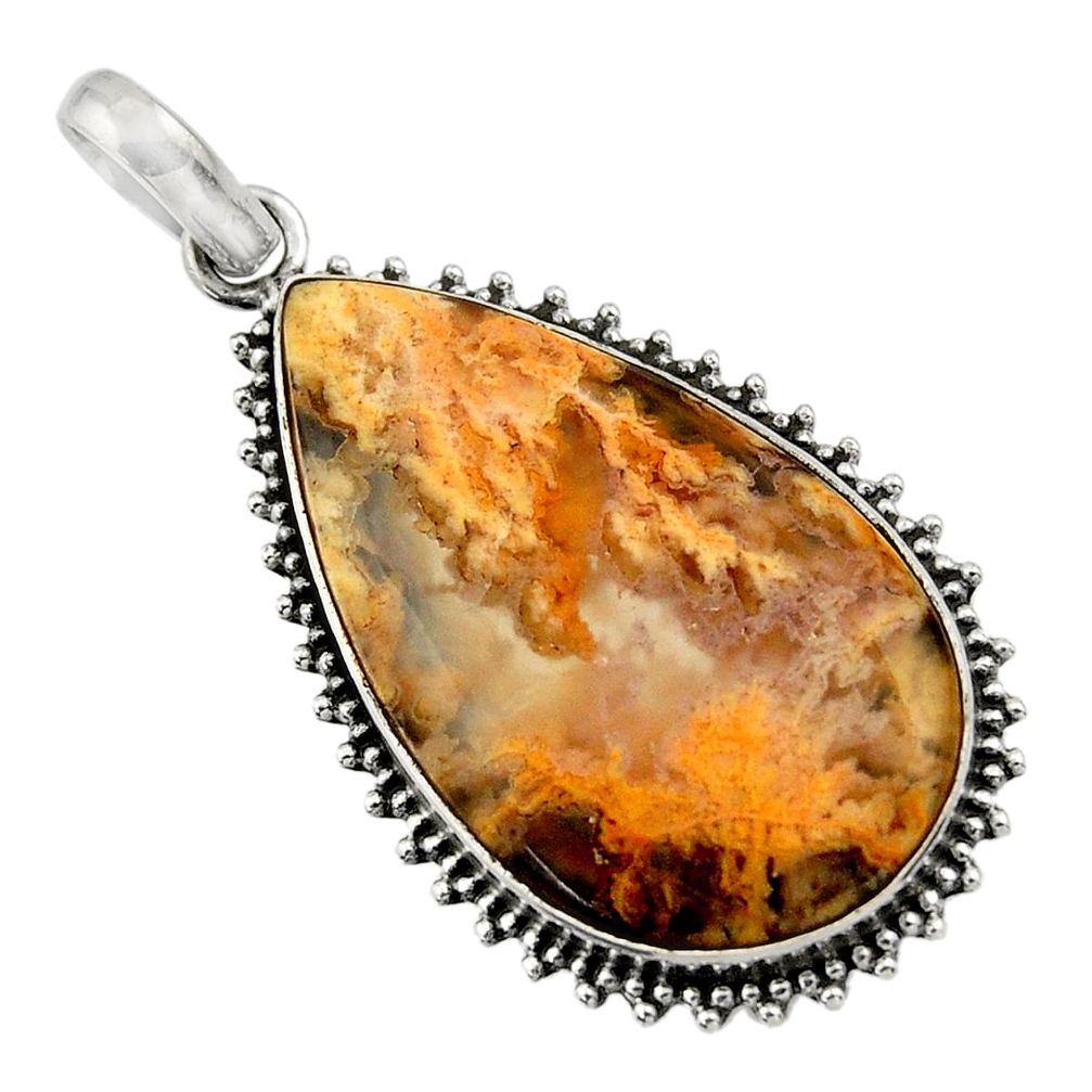 22.02cts natural yellow plume agate 925 sterling silver pendant jewelry r32087