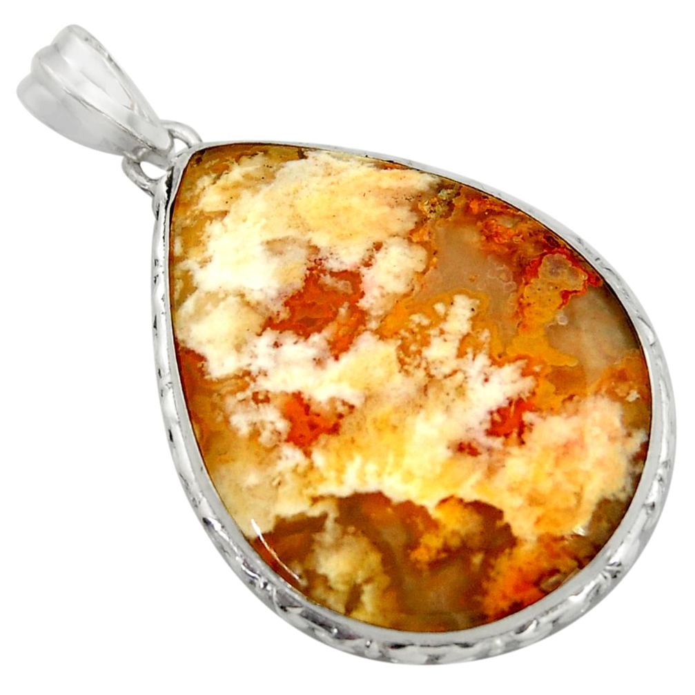 30.49cts natural yellow plume agate 925 sterling silver pendant jewelry r41655