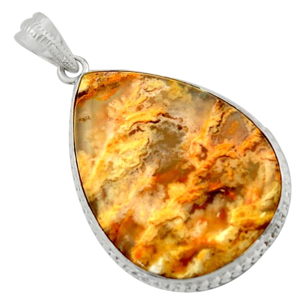 28.08cts natural yellow plume agate 925 sterling silver pendant jewelry r41656
