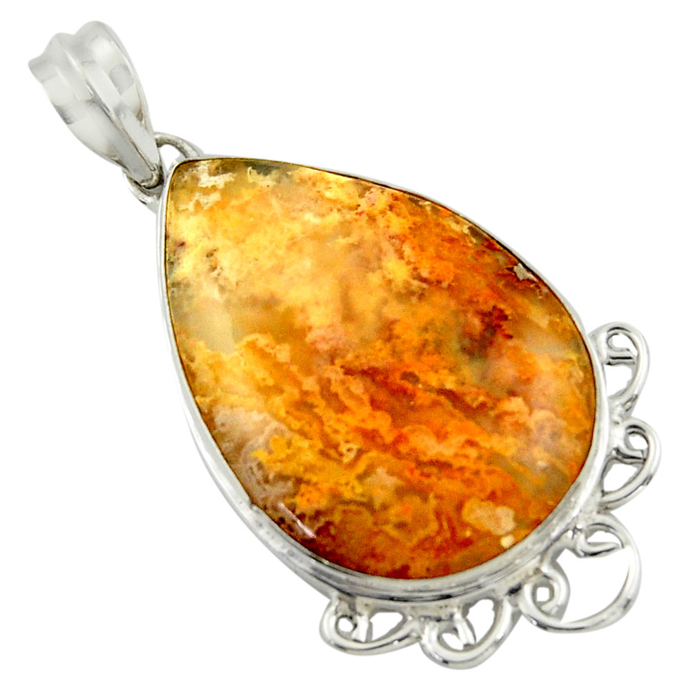 18.15cts natural yellow plume agate 925 sterling silver pendant jewelry r41709