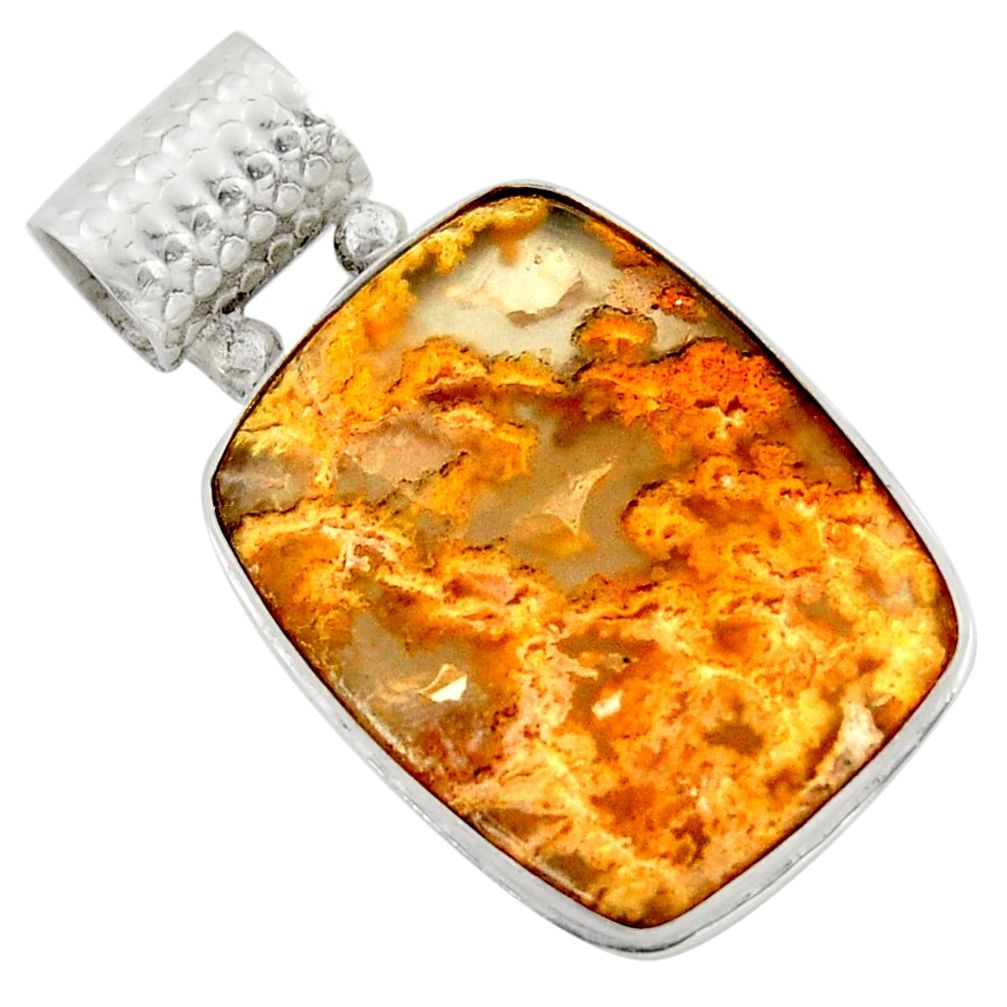 19.68cts natural yellow plume agate 925 sterling silver pendant jewelry r41711