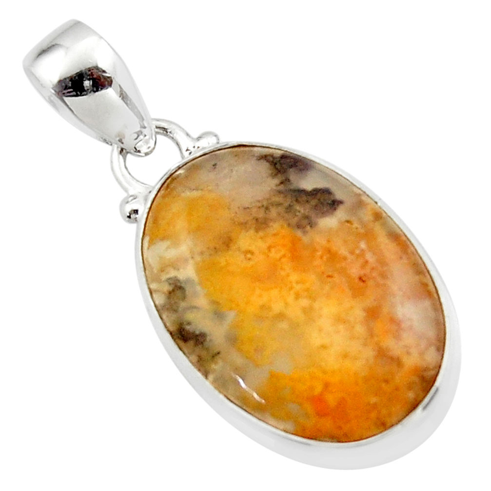 12.07cts natural yellow plume agate 925 sterling silver pendant jewelry r46547