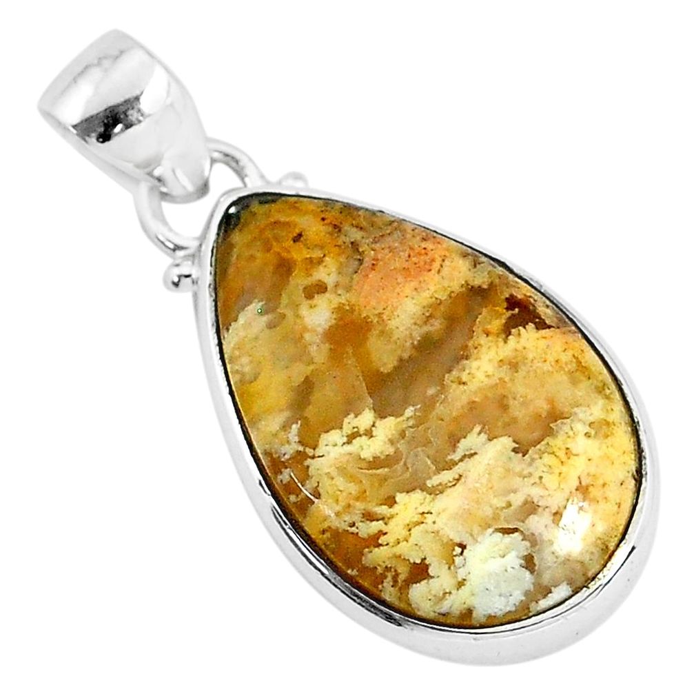 11.73cts natural yellow plume agate 925 sterling silver pendant jewelry r94629