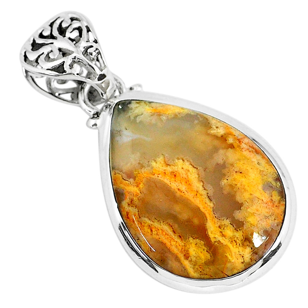 13.68cts natural yellow plume agate 925 sterling silver pendant jewelry r94632