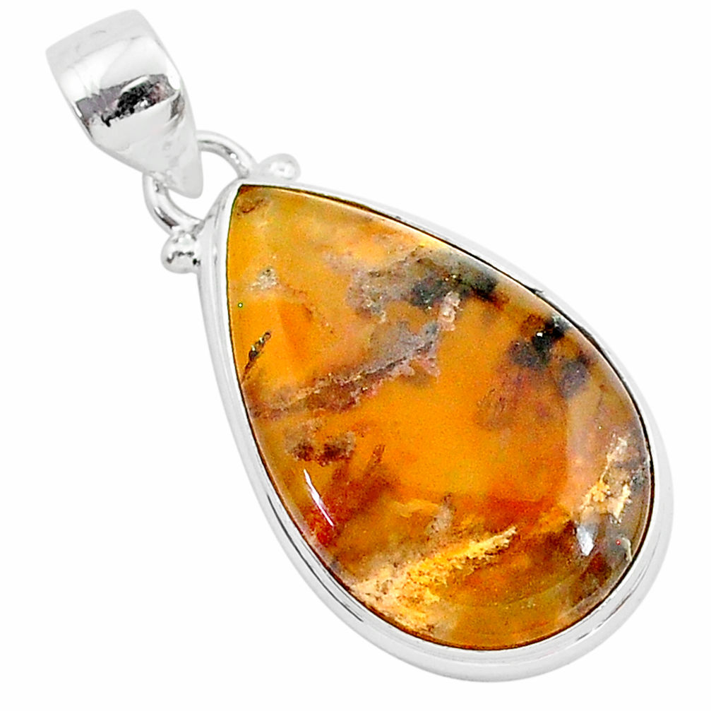 15.65cts natural yellow plume agate 925 sterling silver pendant jewelry r94906