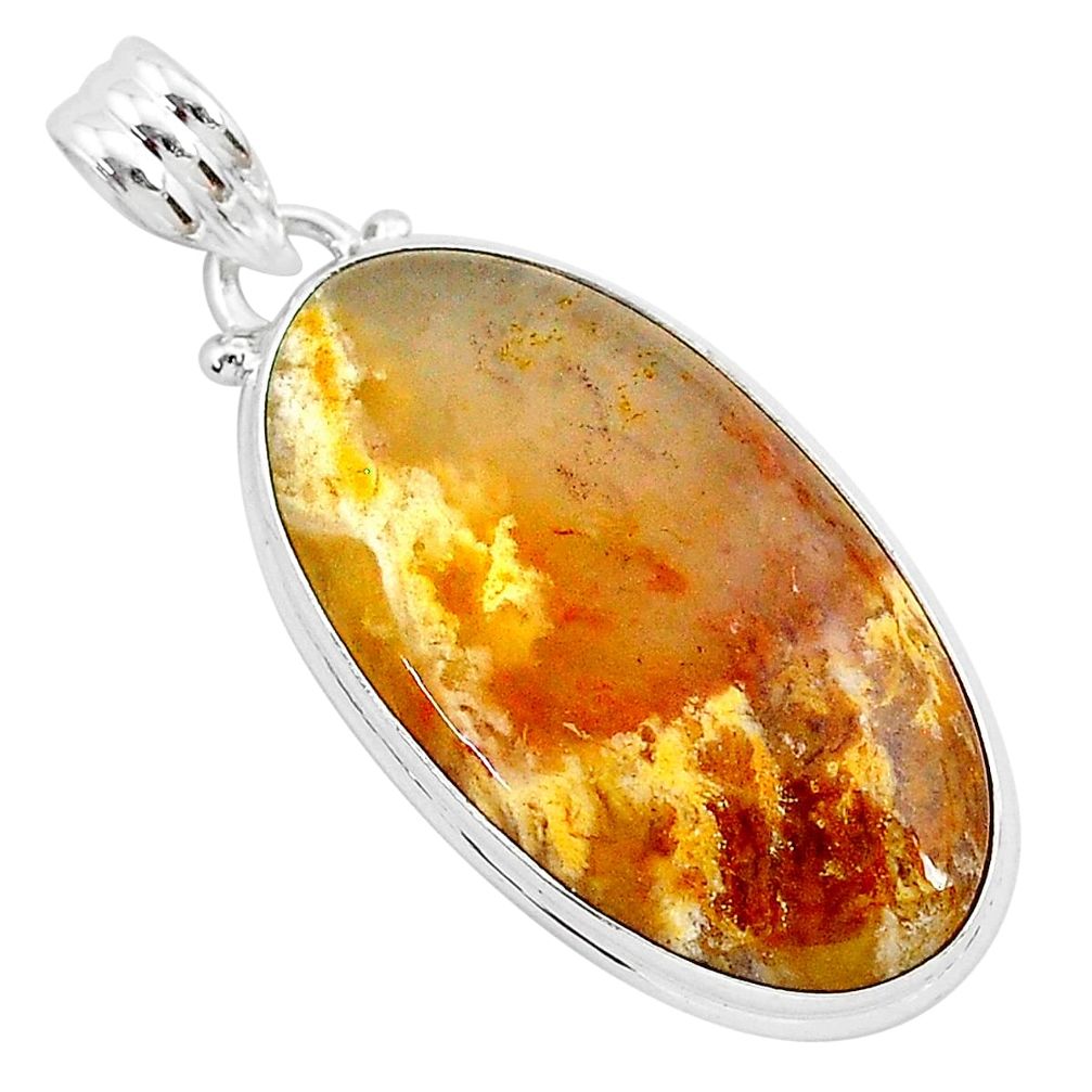 16.62cts natural yellow plume agate 925 sterling silver pendant jewelry r94907