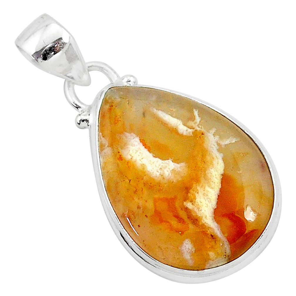 13.15cts natural yellow plume agate 925 sterling silver pendant jewelry r94909