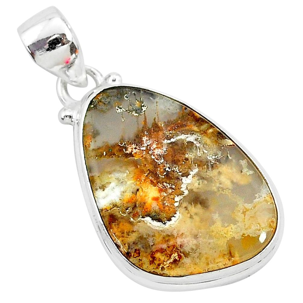 13.70cts natural yellow plume agate 925 sterling silver pendant jewelry r94911