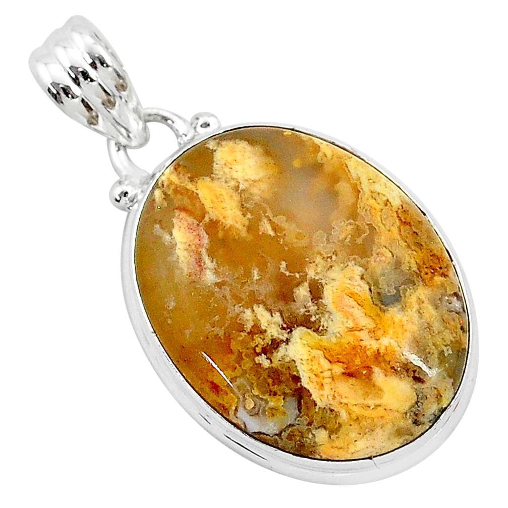 16.20cts natural yellow plume agate 925 sterling silver pendant jewelry r94915
