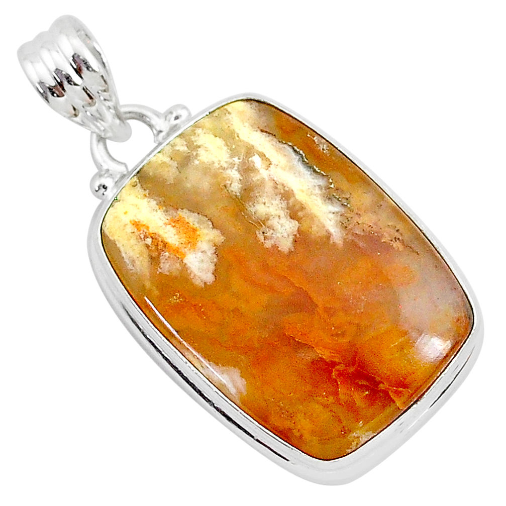 15.08cts natural yellow plume agate 925 sterling silver pendant jewelry r94916