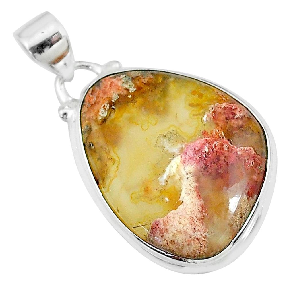 14.68cts natural yellow plume agate 925 sterling silver pendant jewelry t10582