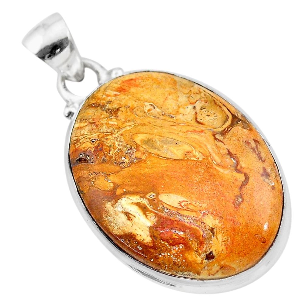 15.65cts natural yellow plume agate 925 sterling silver pendant jewelry t28615