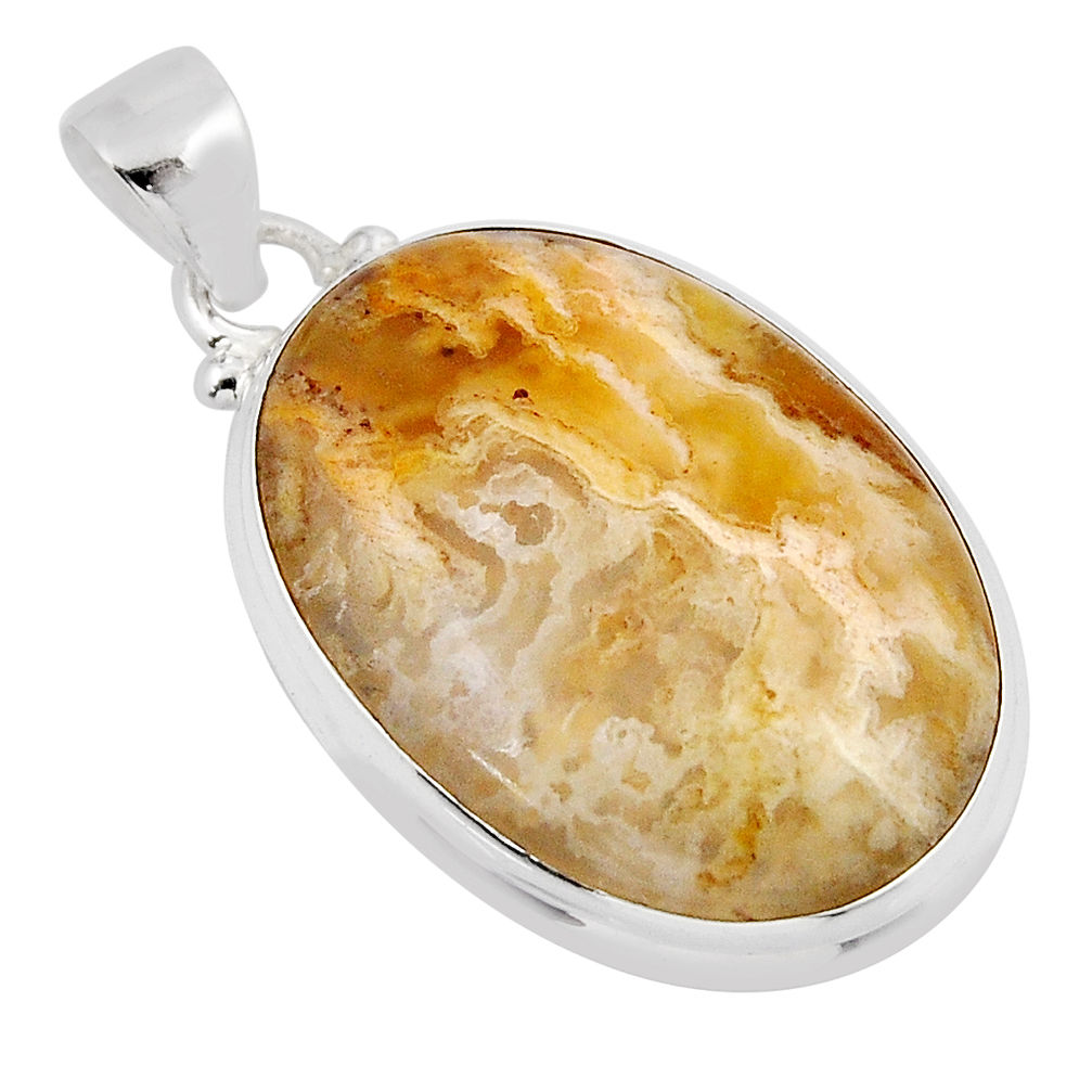19.72cts natural yellow plume agate 925 sterling silver pendant jewelry y47216