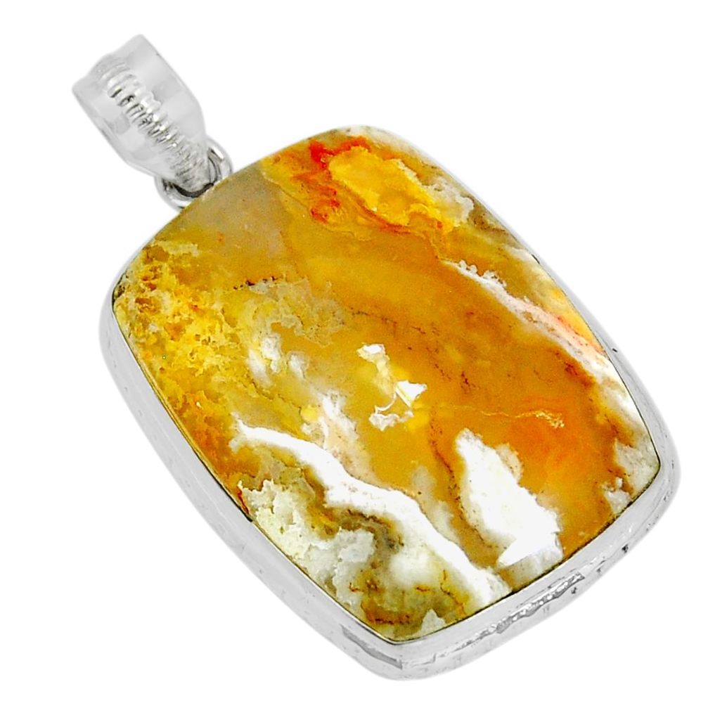 30.88cts natural yellow plume agate 925 sterling silver pendant jewelry y5254