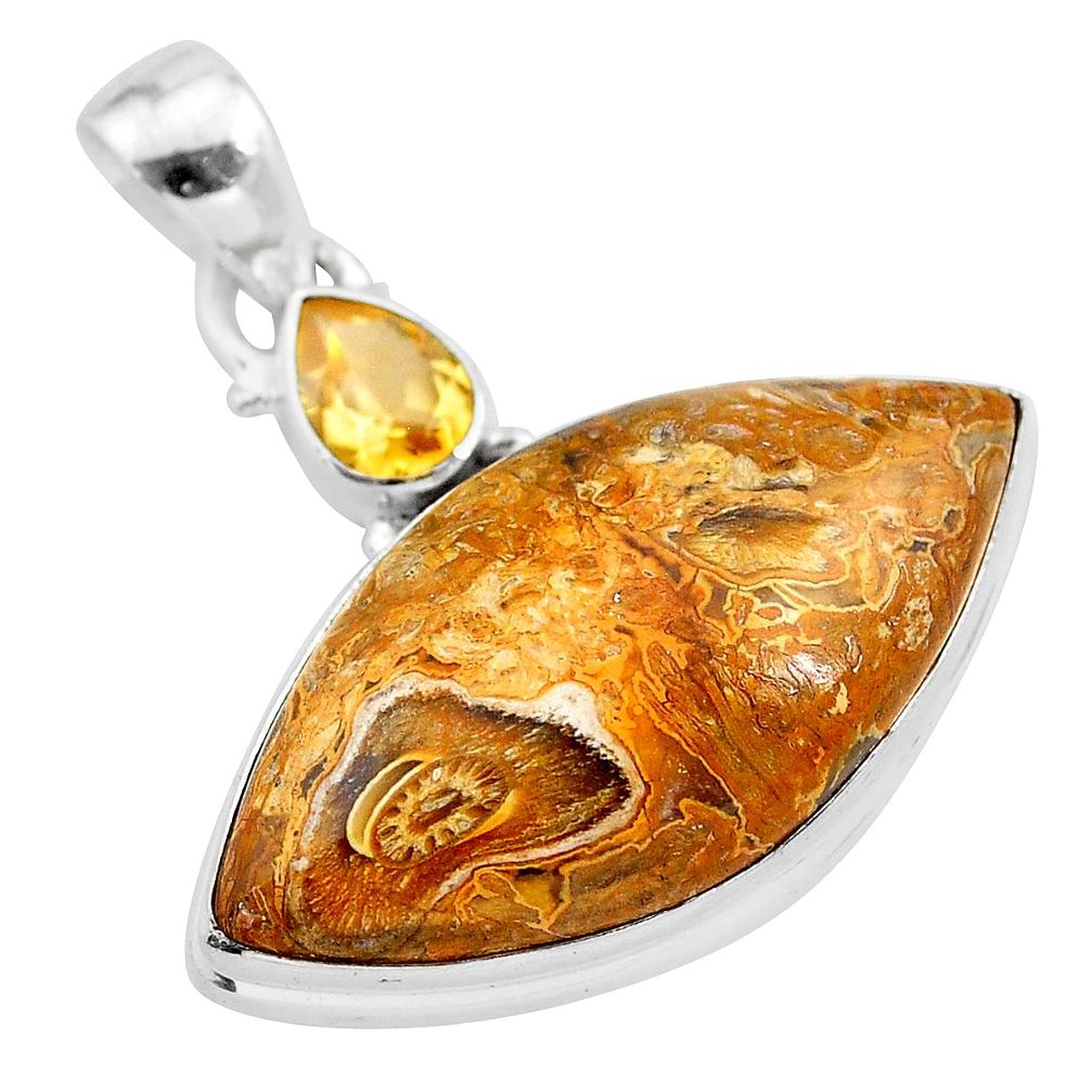 19.72cts natural yellow plume agate citrine 925 sterling silver pendant t28521