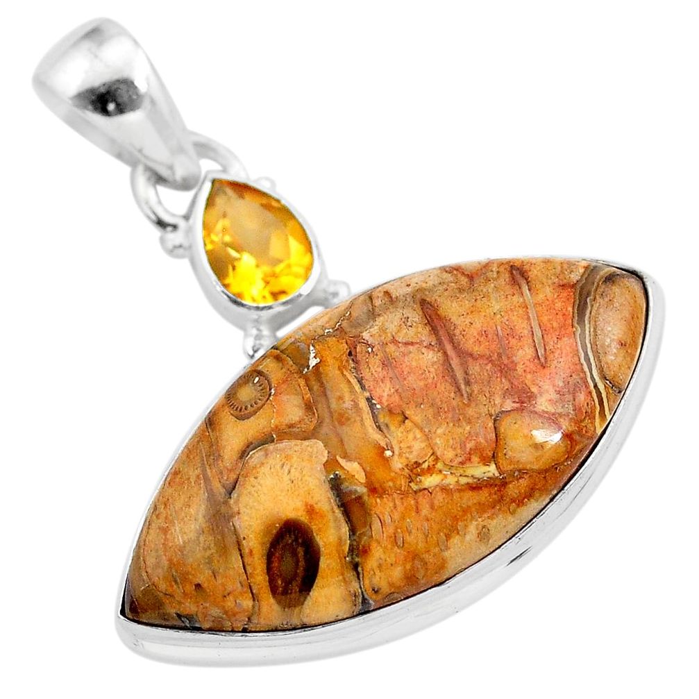 18.17cts natural yellow plume agate citrine 925 sterling silver pendant t28522