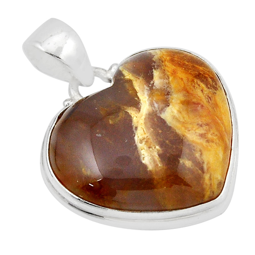 17.95cts natural yellow plume agate heart 925 sterling silver pendant y51694