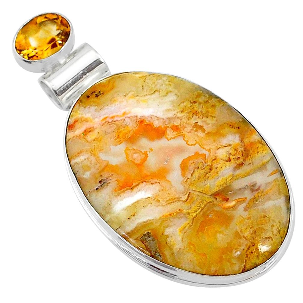 24.00cts natural yellow plume agate oval shape citrine 925 silver pendant r72901