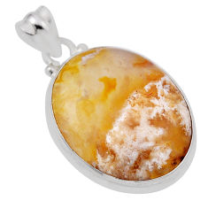 17.95cts natural yellow plume agate oval sterling silver pendant jewelry n29170