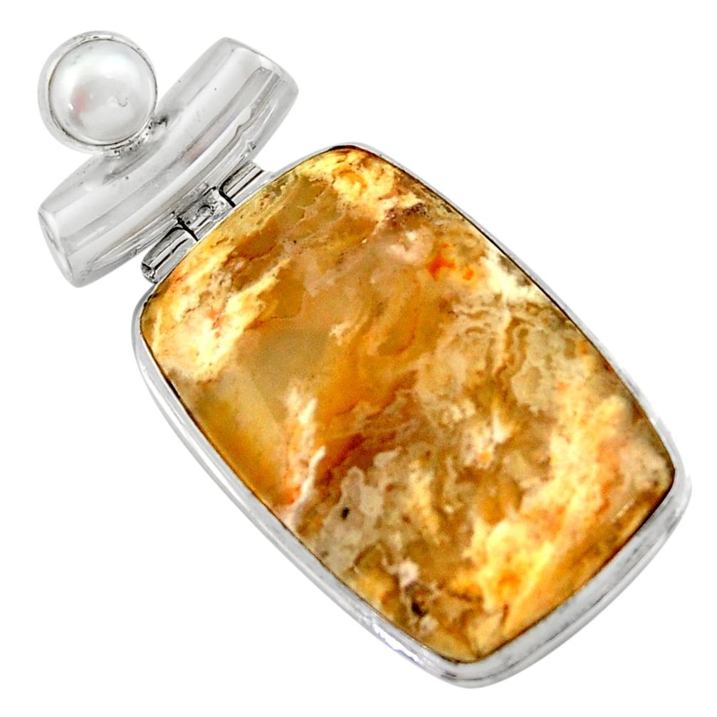 29.93cts natural yellow plume agate pearl 925 sterling silver pendant r41659