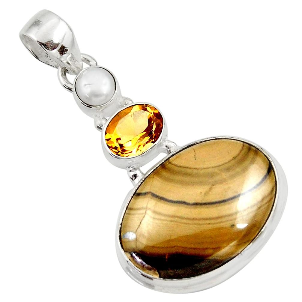  yellow schalenblende polen citrine 925 silver pendant d45447